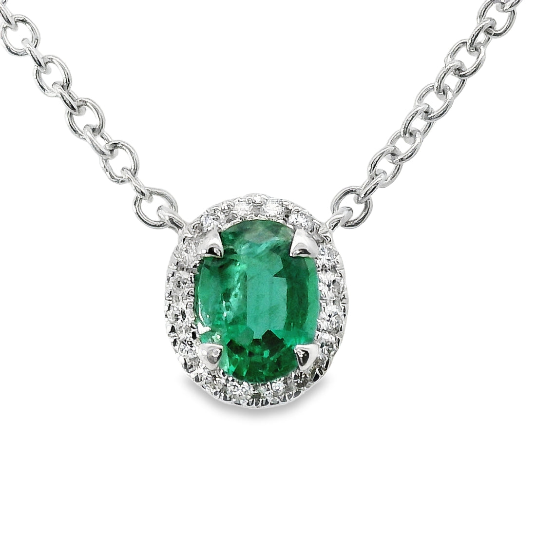 18kt White Gold Natural Emerald And Natural Diamonds Pendant (0.39ct)