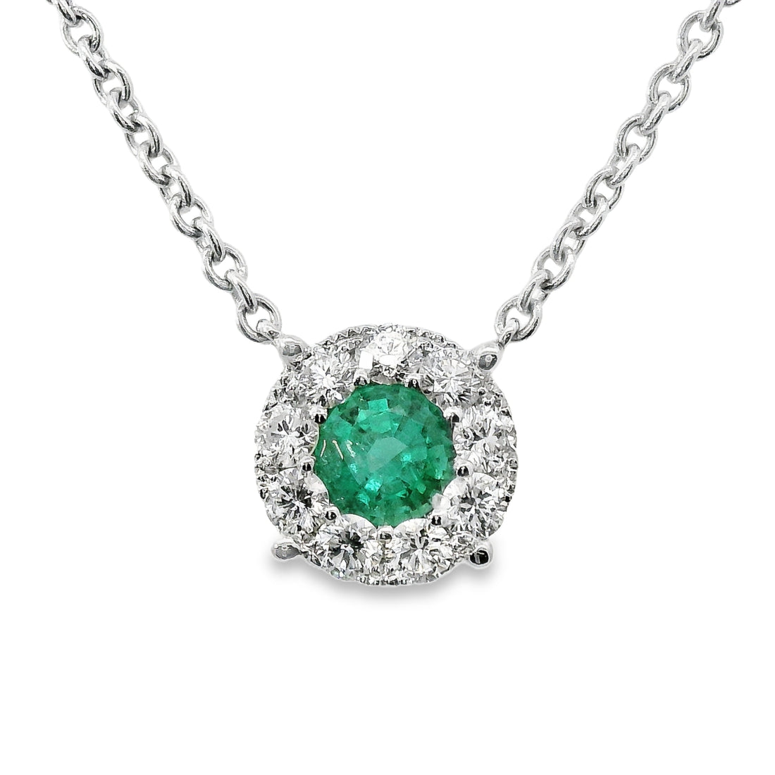 18kt White Gold Natural Emerald And Natural Diamonds Pendant (0.83ct)