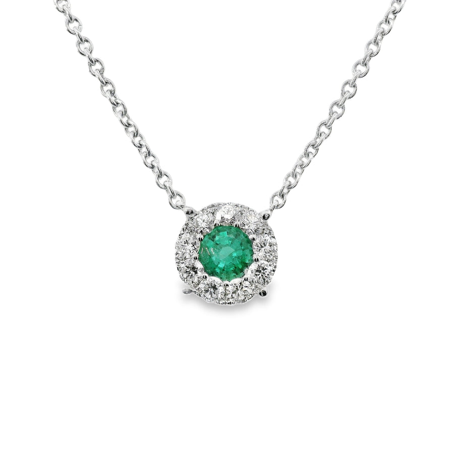 18kt White Gold Natural Emerald And Natural Diamonds Pendant (0.83ct)