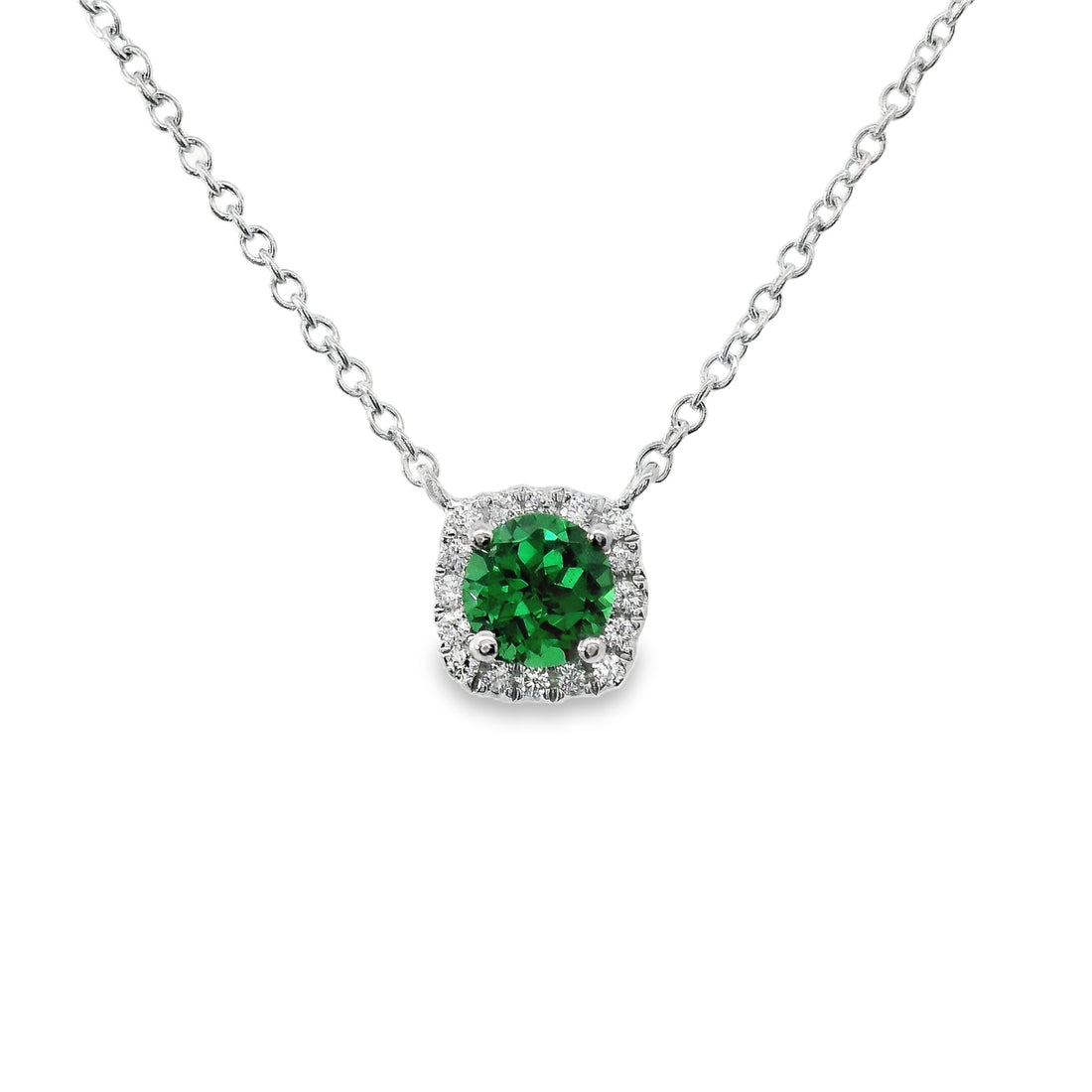 18kt White Gold Natural Green Garnet And Natural Diamonds Pendant (0.51ct)