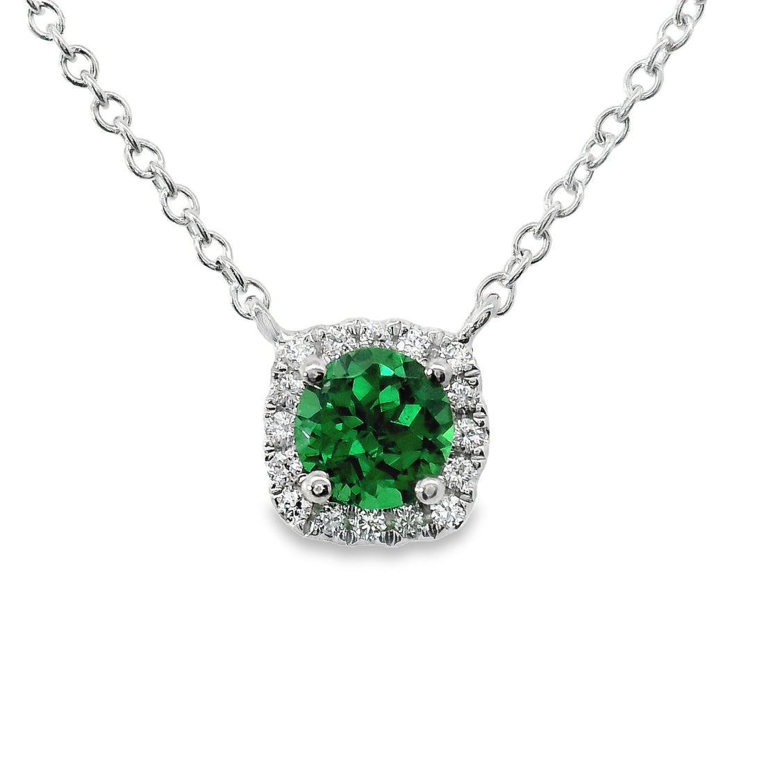 18kt White Gold Natural Green Garnet And Natural Diamonds Pendant (0.51ct)