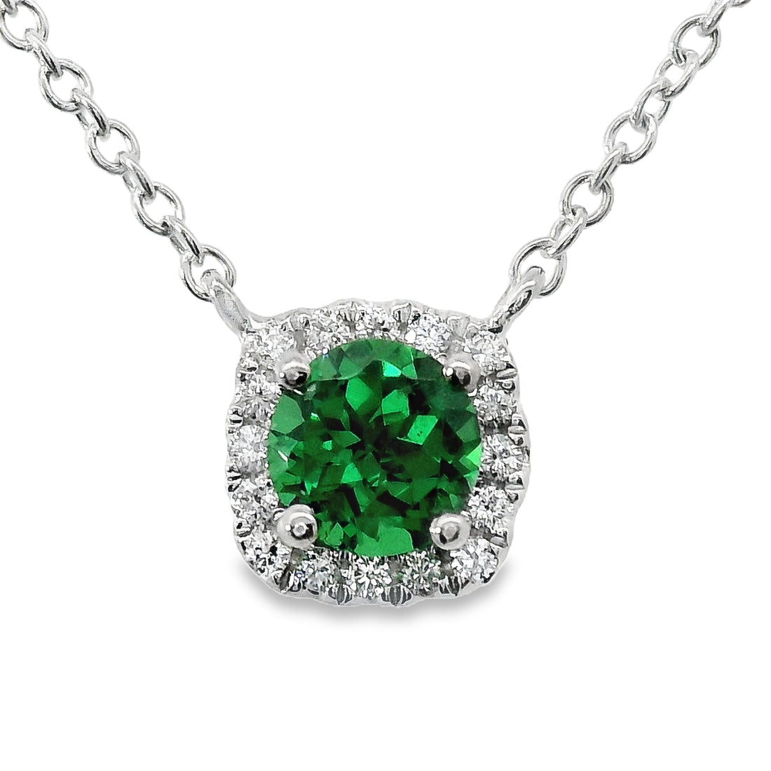 18kt White Gold Natural Green Garnet And Natural Diamonds Pendant (0.51ct)