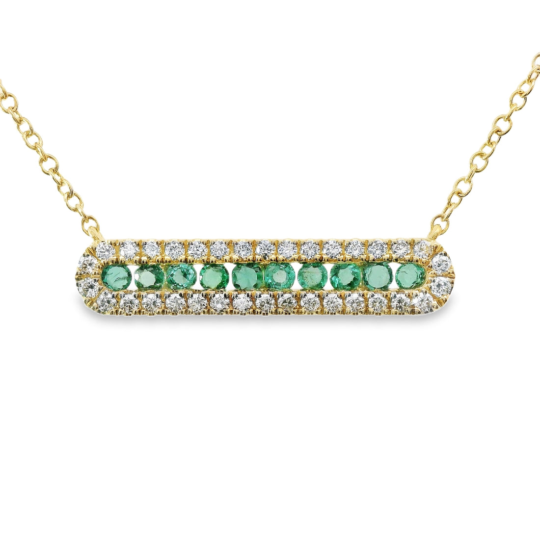 18K Yellow Gold Natural Round Emerald (.33ct) and Natural Round Diamond Pendant (.41ct)