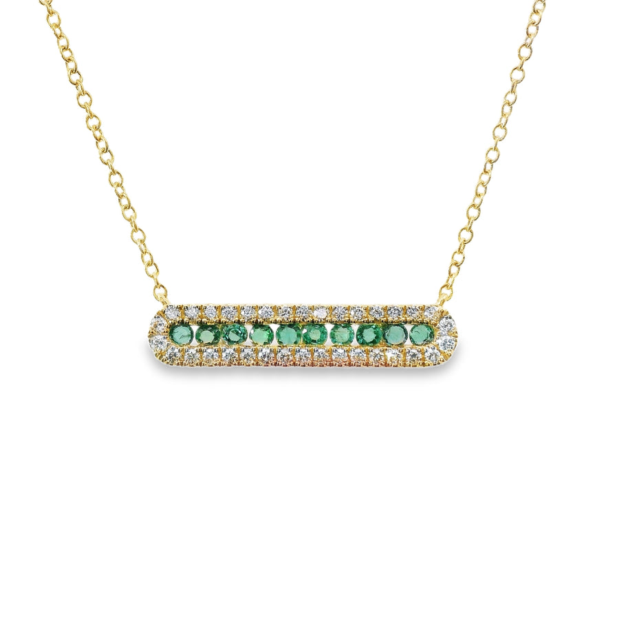 18K Yellow Gold Natural Round Emerald (.33ct) and Natural Round Diamond Pendant (.41ct)