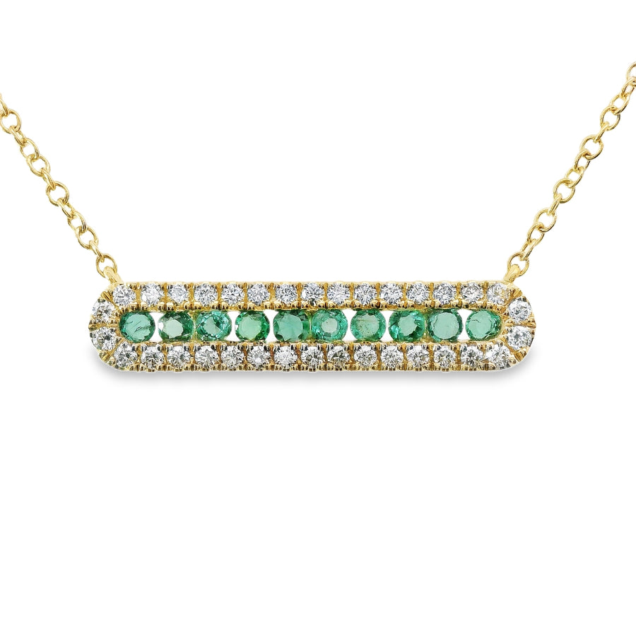 18K Yellow Gold Natural Round Emerald (.33ct) and Natural Round Diamond Pendant (.41ct)