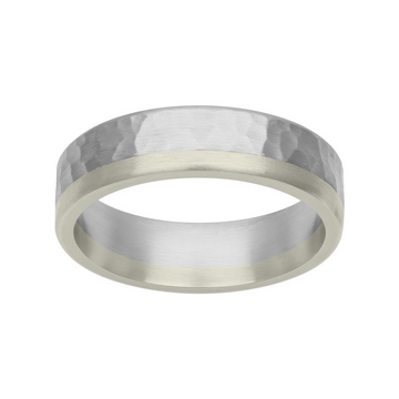 Goldman 18kt White Gold and Platinum 6mm Hammered Pattern and Flat Edge Fusion Wedding Band