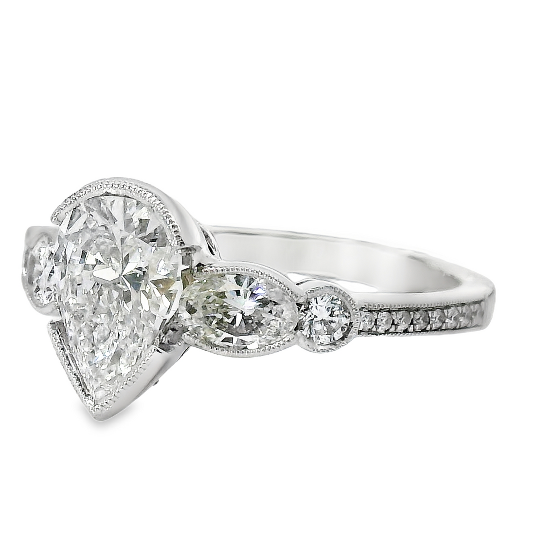 18kt White Gold Natural Pear Diamond Engagement Ring (1.62ct)