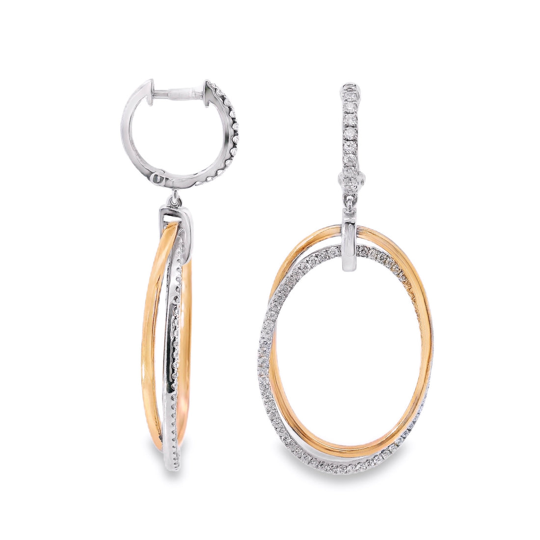 18kt White and Rose Gold Natural Diamond Dangle Hoop Earrings (.82ct)