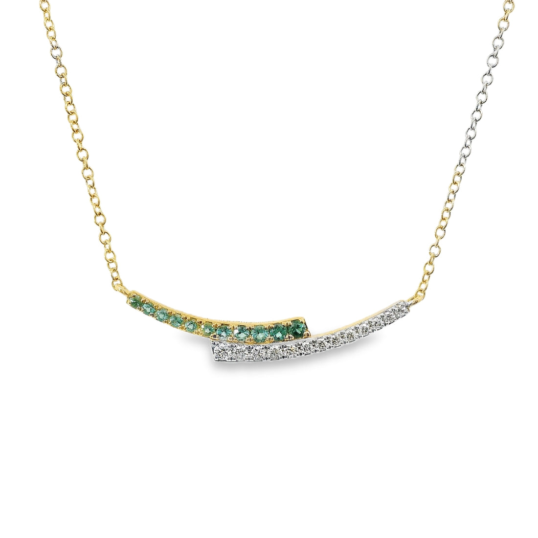 18kt Yellow Gold Natural Diamond and Emerald Bar Necklace (.45ct)