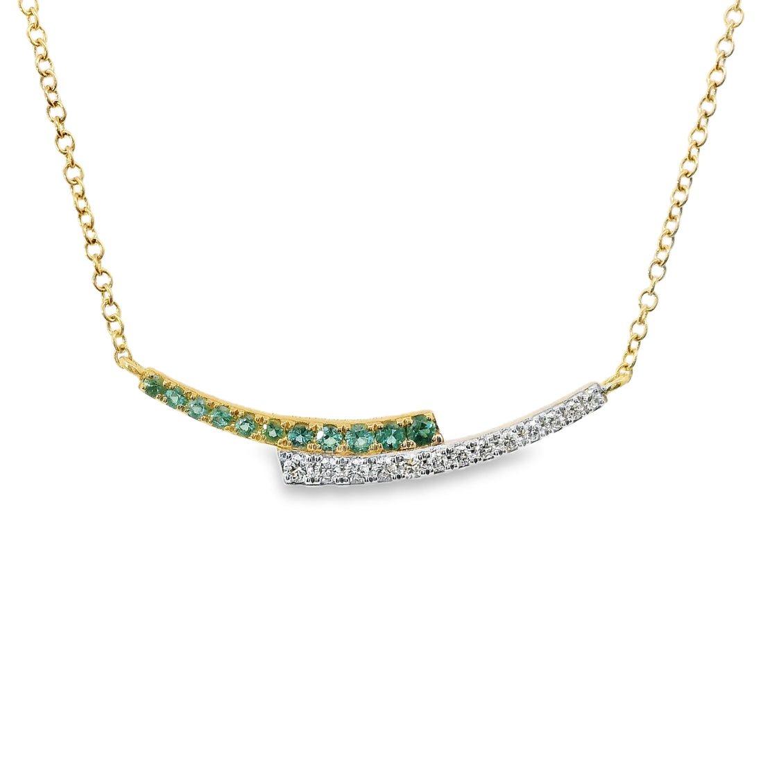 18kt Yellow Gold Natural Diamond and Emerald Bar Necklace (.45ct)