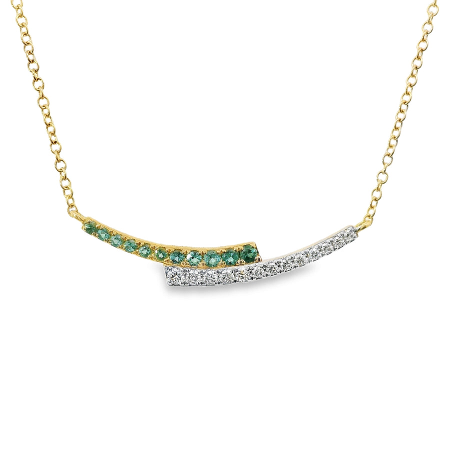 18kt Yellow Gold Natural Diamond and Emerald Bar Necklace (.45ct)