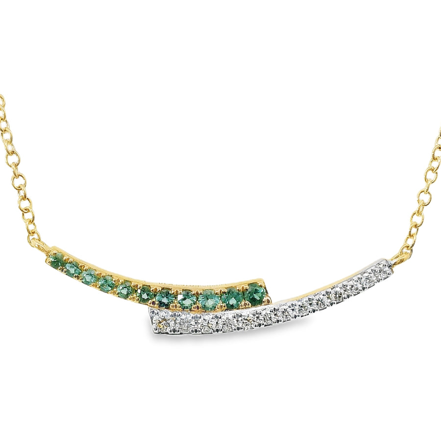 18kt Yellow Gold Natural Diamond and Emerald Bar Necklace (.45ct)