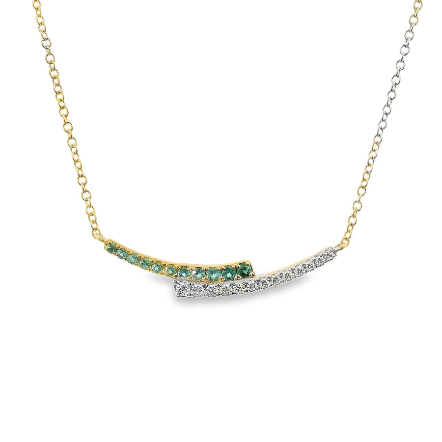 18kt Yellow Gold Natural Diamond and Emerald Bar Necklace (.45ct)