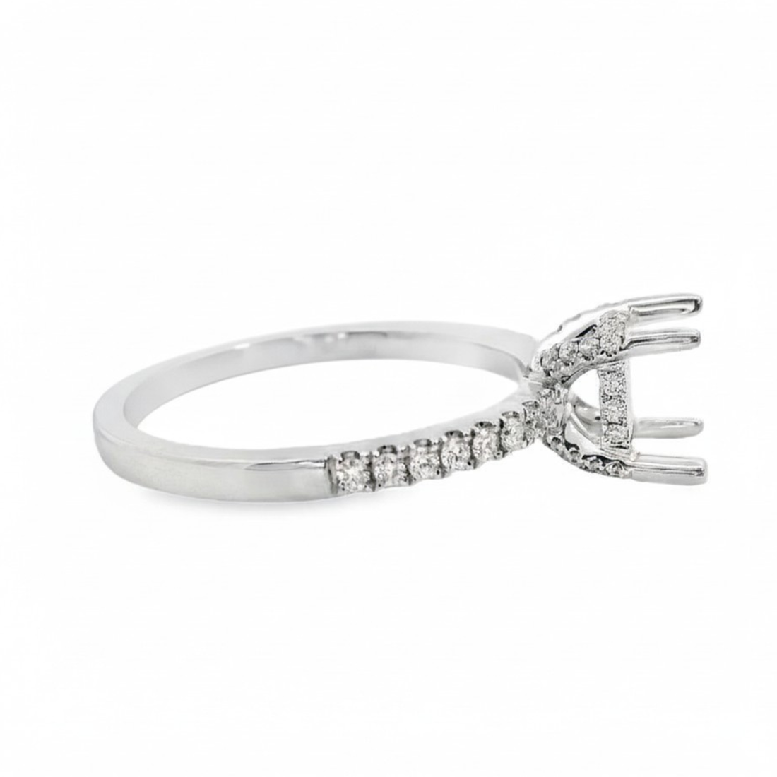 18kt White Gold Full-Cut Diamond Hidden Halo Semi-Mount Ring (.24ct)