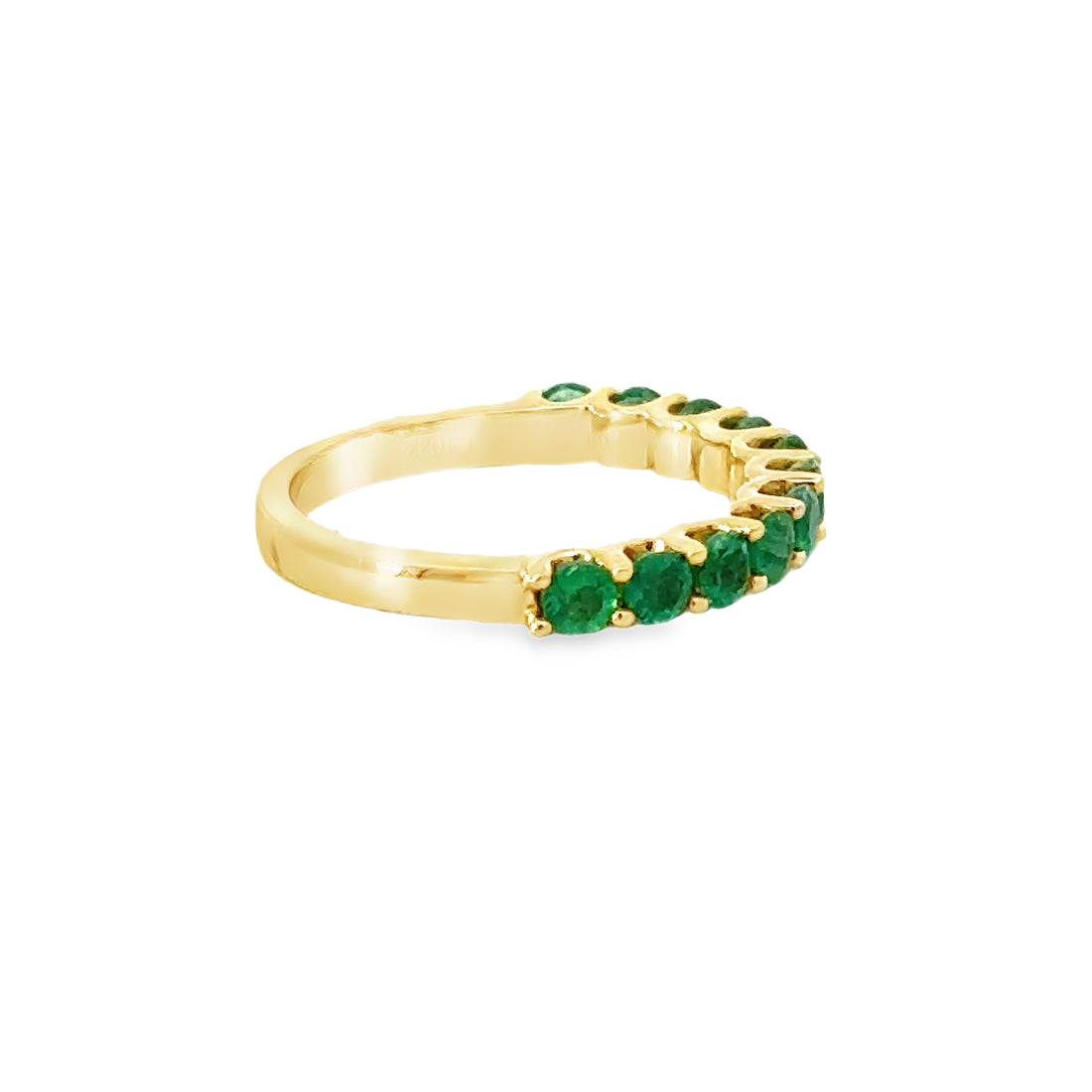 18kt Yellow Gold Round Natural Emeralds and Ring (1.02ct)