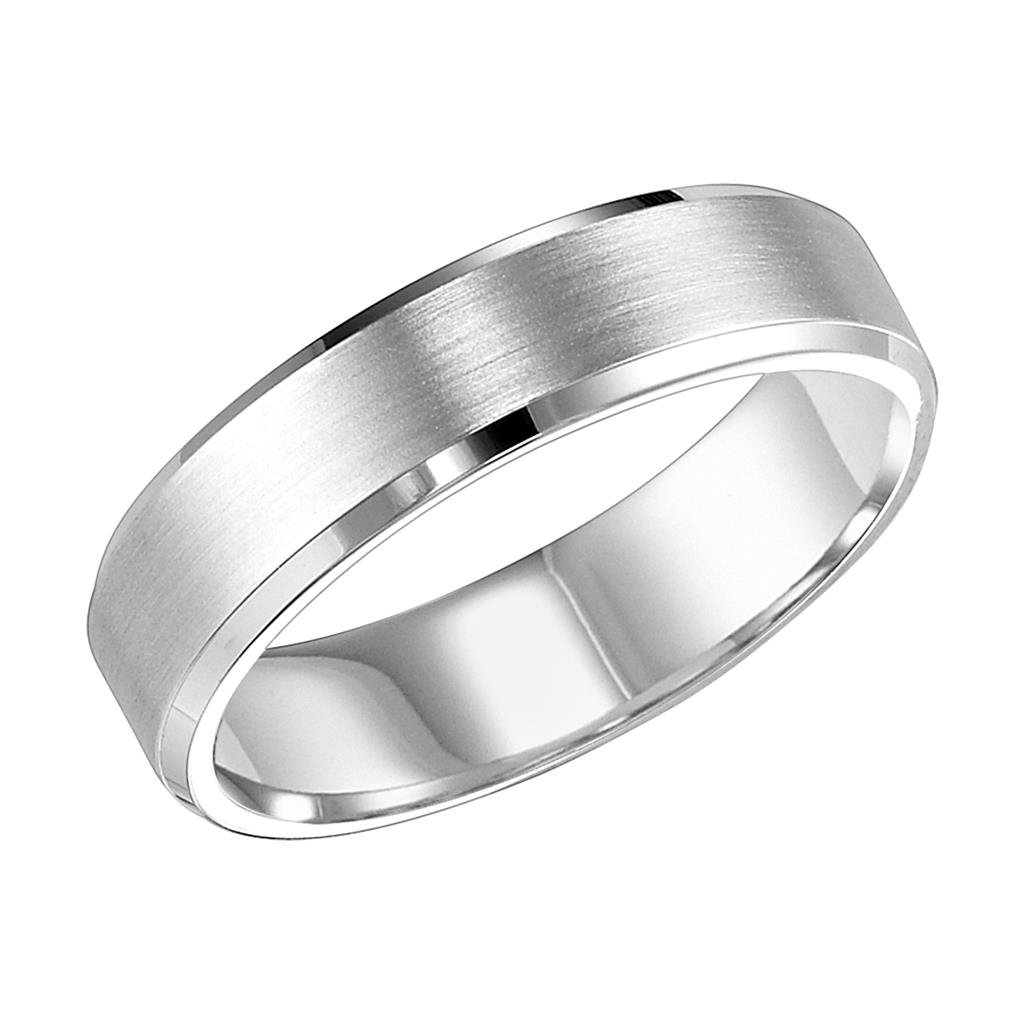 Goldman 14kt White Gold 6mm Matte Finish Beveled Edge Wedding Band