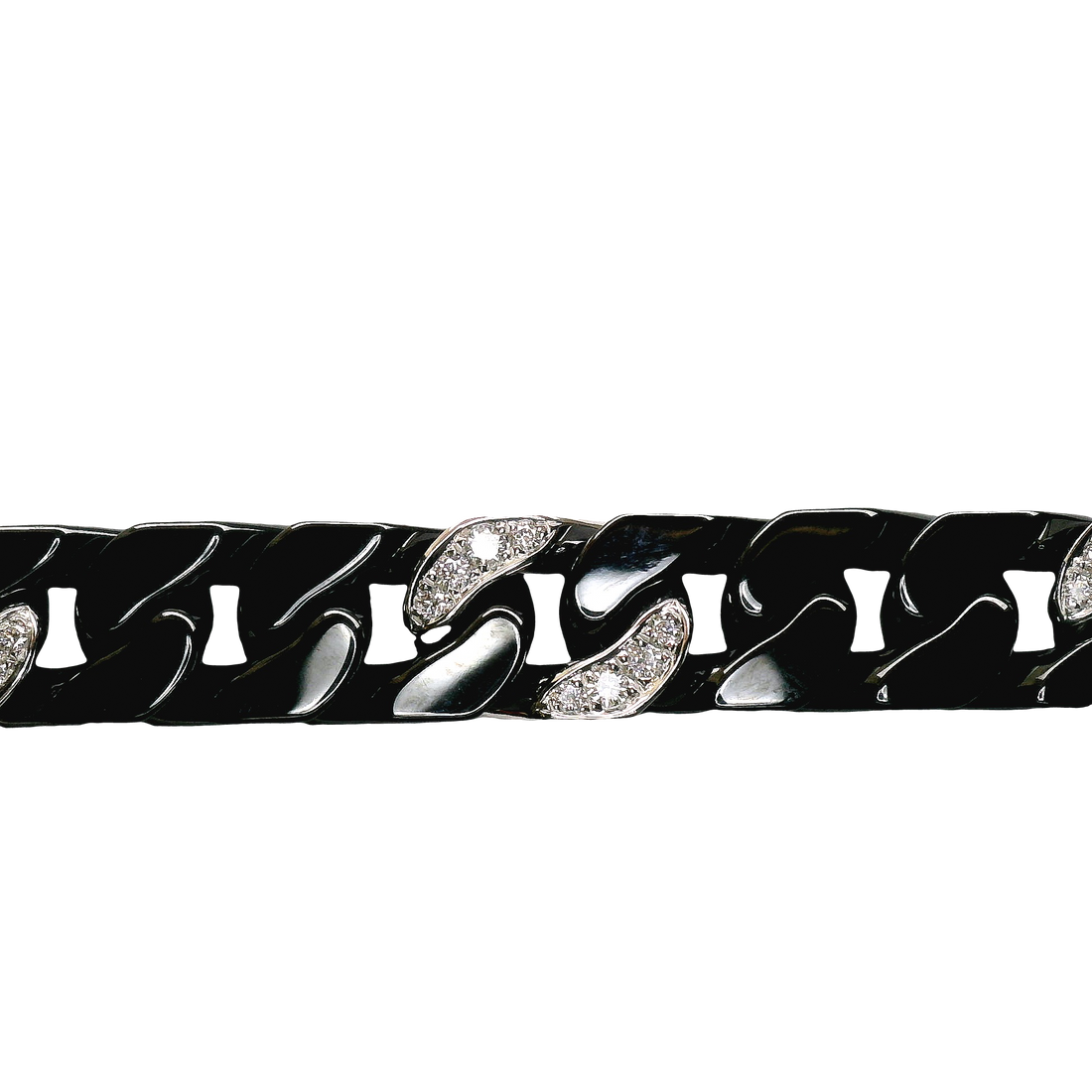 18kt White Gold (10.52g) and Black Ceramic (26.28g) 7.5" Natural Round Diamond Curb Bracelet (.53ct)