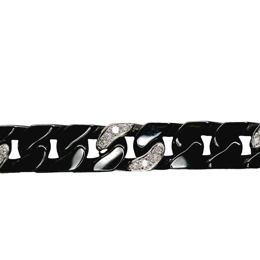 18kt White Gold (10.52g) and Black Ceramic (26.28g) 7.5" Natural Round Diamond Curb Bracelet (.53ct)