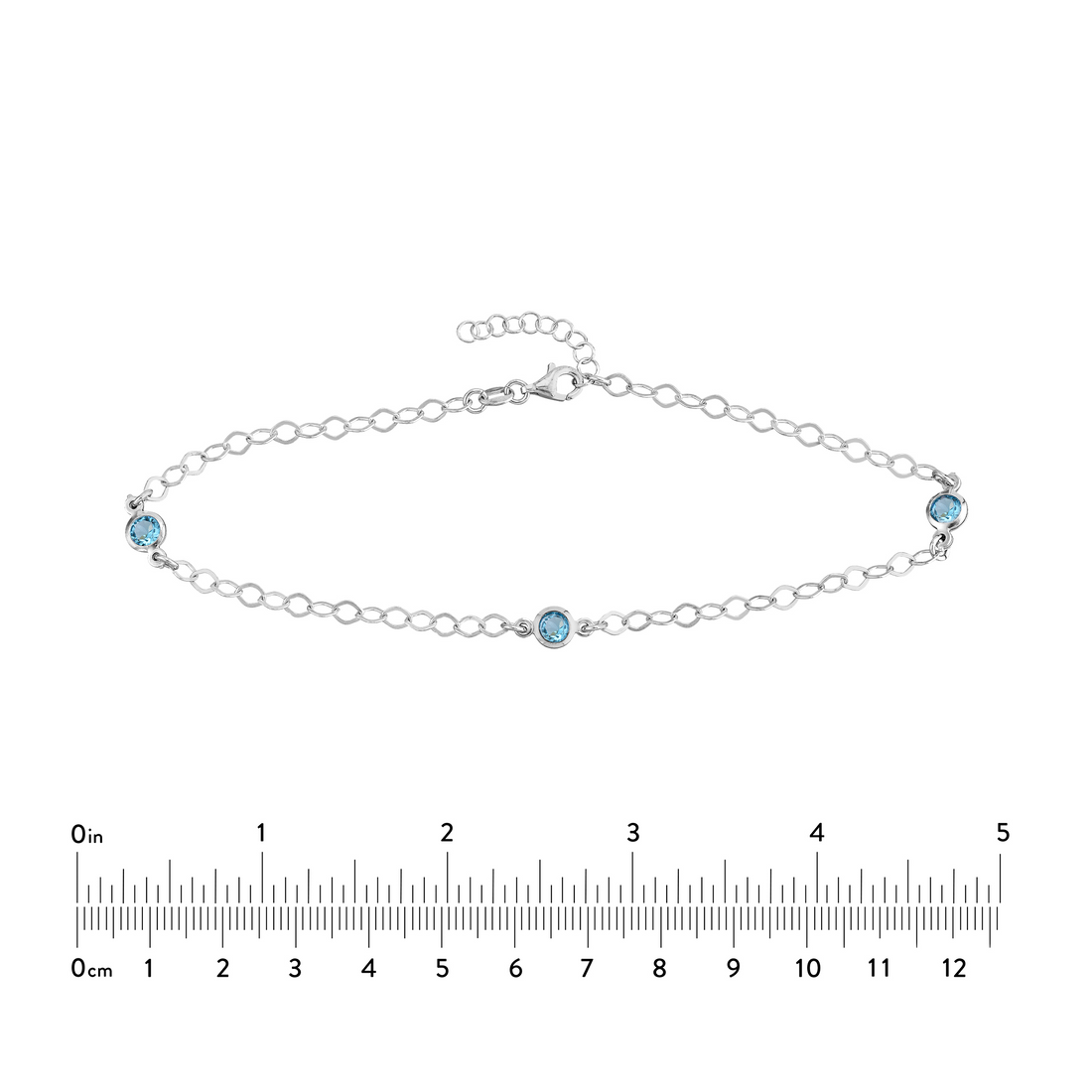 Sterling Silver 11" Fancy Blue CZ Station Adjustable Anklet