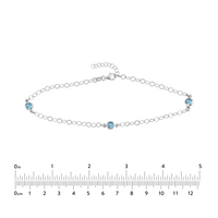 Sterling Silver 11" Fancy Blue CZ Station Adjustable Anklet
