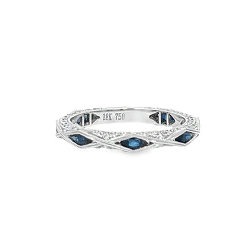 18kt White Gold Marquise Natural Sapphires and Round Natural Diamonds Ring (0.93ct)