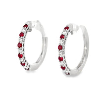 18K White Gold Diamond and Ruby Hoop Earrings (.59ct)