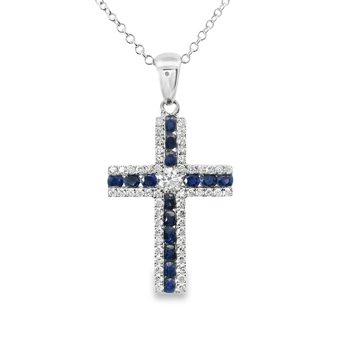 18kt White Gold Natural Diamonds And Natural Sapphires Pendant (0.65ct)