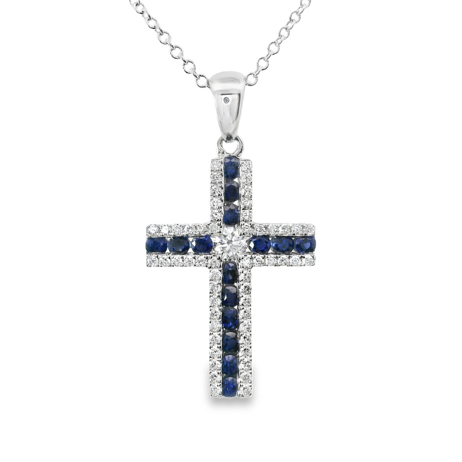 18kt White Gold Natural Diamonds And Natural Sapphires Pendant (0.65ct)