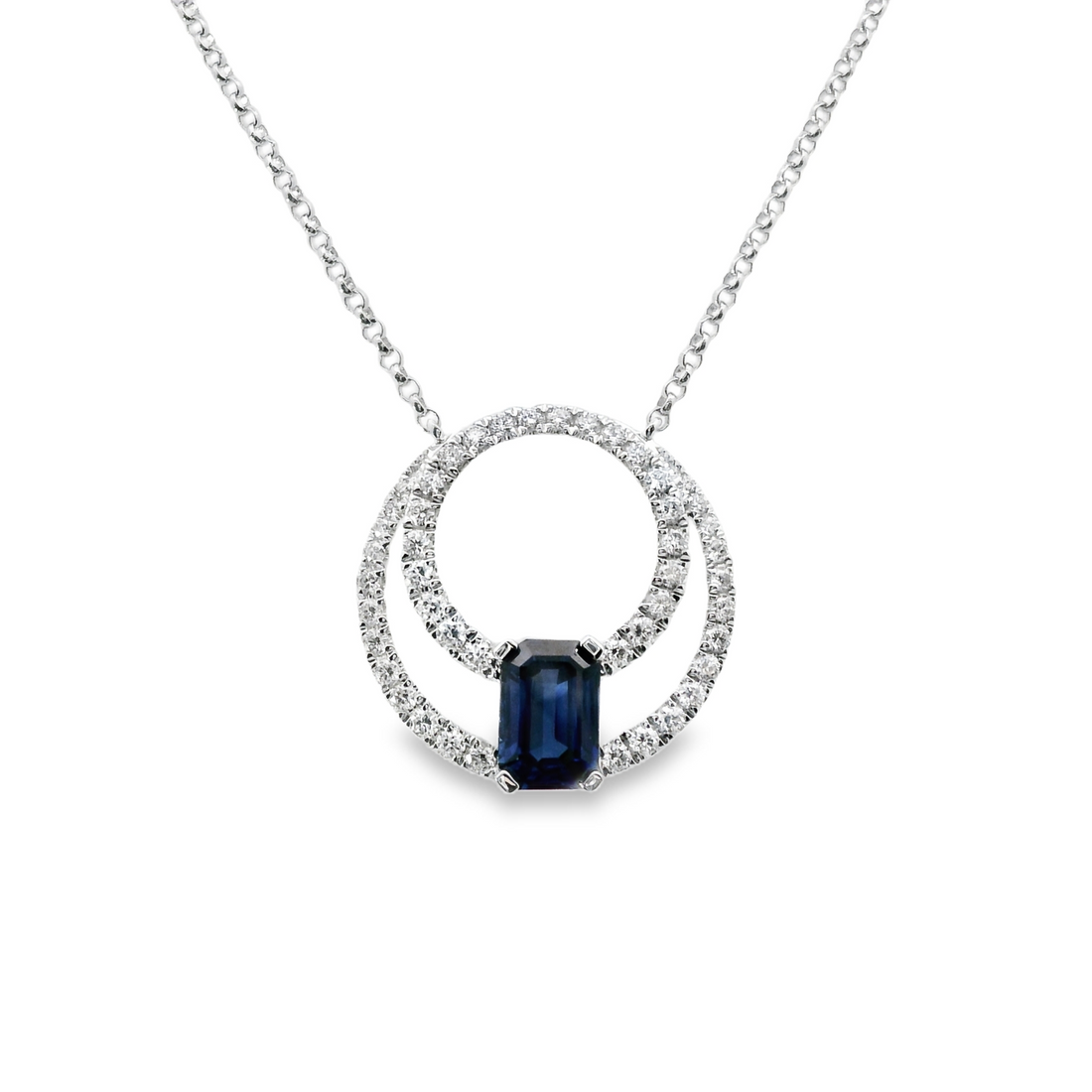 18kt White Gold Natural Sapphire And Natural Diamonds Pendant (1.1ct)