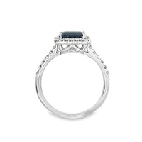 18kt White Gold Emerald Natural Sapphire and Round Natural Diamonds Ring (1.52ct)