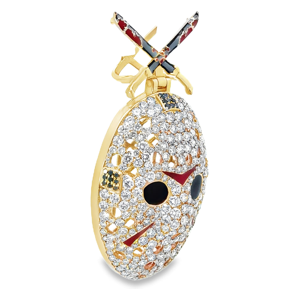 14K Yellow Gold and Natural Diamond "Jason" Hockey Mask Pendant (9.46ct)