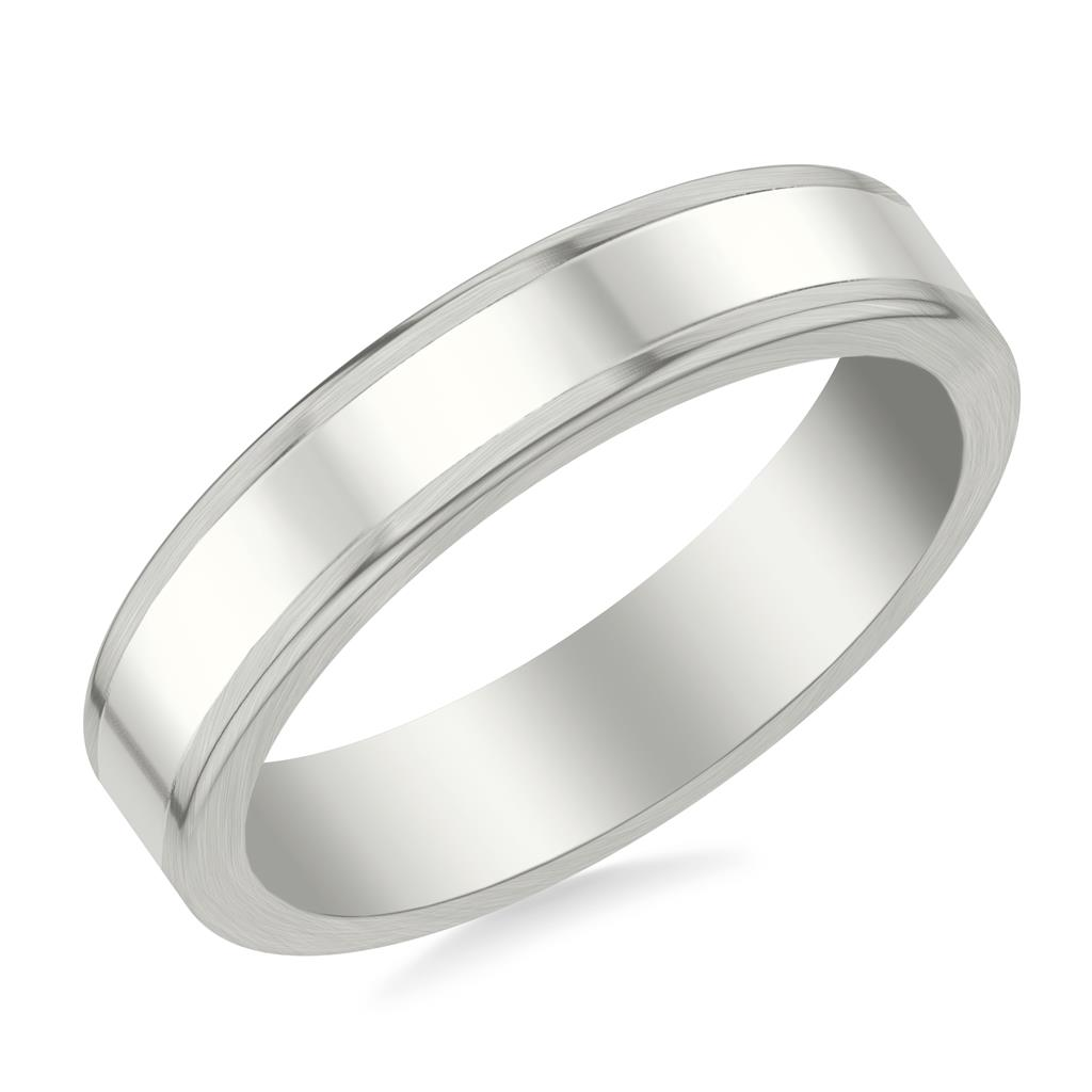 Goldman 14kt White Gold Flat Round Edge 5mm Ring