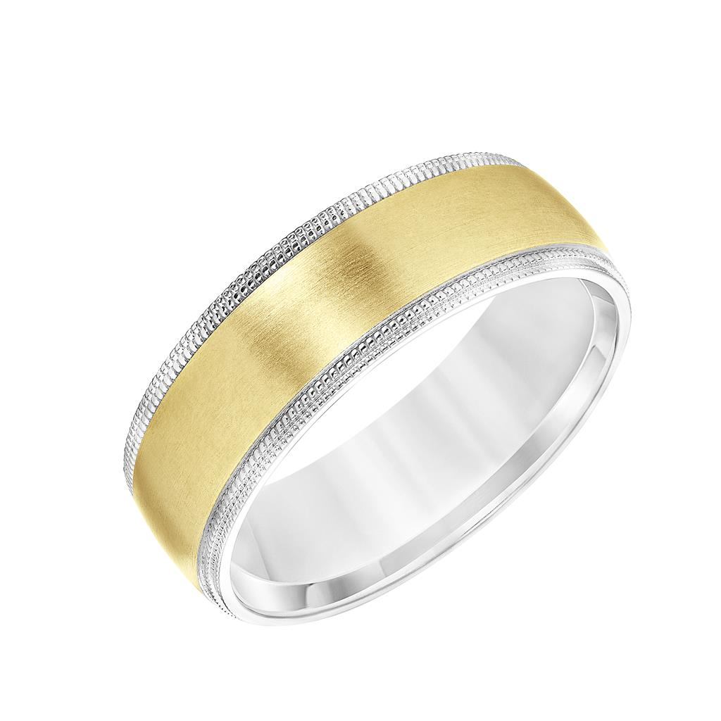 Goldman 14kt Two-Tone 7mm Double-Edge Milgrain Satin Finish Wedding Band