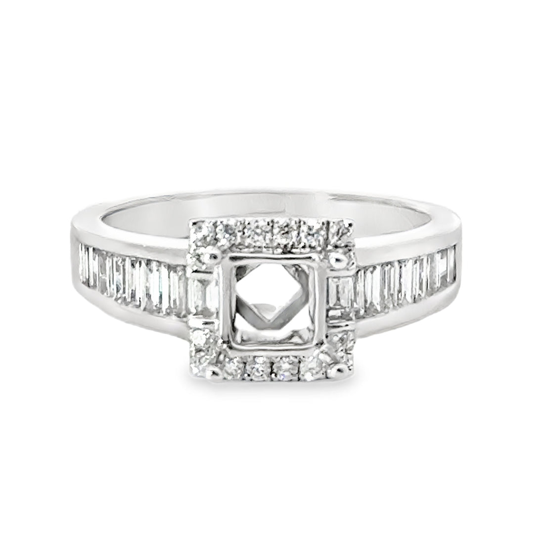 18kt White Gold Natural Baguette and Round Diamond Semi-Mount Ring (.60ctw)