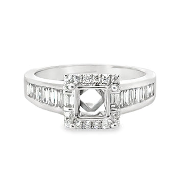 18kt White Gold Natural Baguette and Round Diamond Semi-Mount Ring (.60ctw)