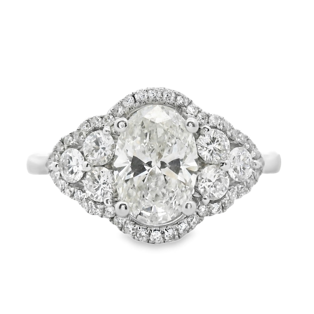 18kt White Gold Natural Oval Brilliant Diamond Halo Engagement Ring (1.78ct)