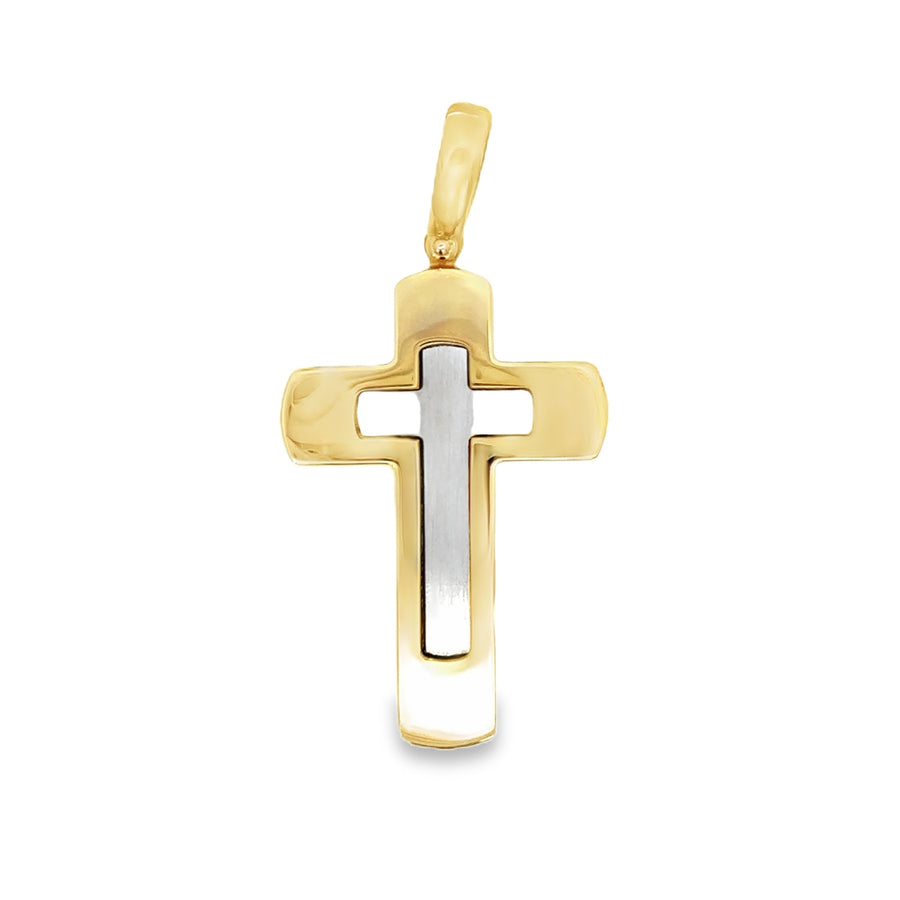 18K Two-Tone Gold Italian Made Cross Pendant (15.1g)