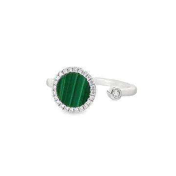 18kt White Gold Round Natural Diamonds and Round Natural Malachite Ring (0.84ct)