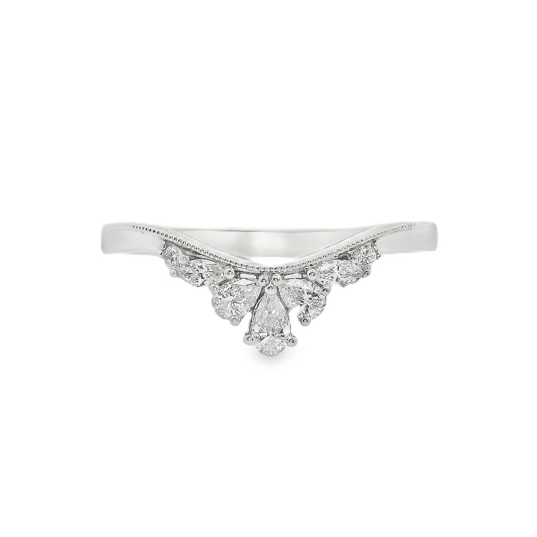 Platinum Natural Pear & Marquise Diamond Wedding Ring (.23ct)