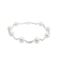 14kt White Gold 7.25" Tin Cup White Pearl Bracelet