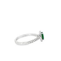 18kt White Gold Oval Natural Emerald and Round Natural Diamond Halo Ring (.86ct)