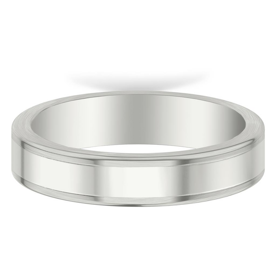 Goldman 14kt White Gold 5mm Polished Center with Flat Round Edge Wedding Band