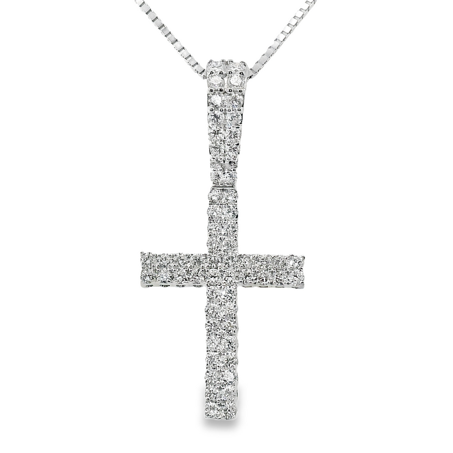 14kt White Gold Lab-Grown Round Diamonds Cross Pendant (.56ct)