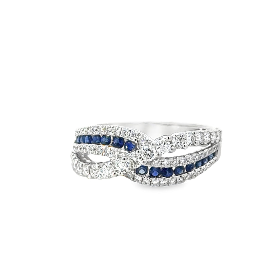 18kt White Gold Round Natural Diamonds and Round Natural Sapphires Ring (1.02ct)