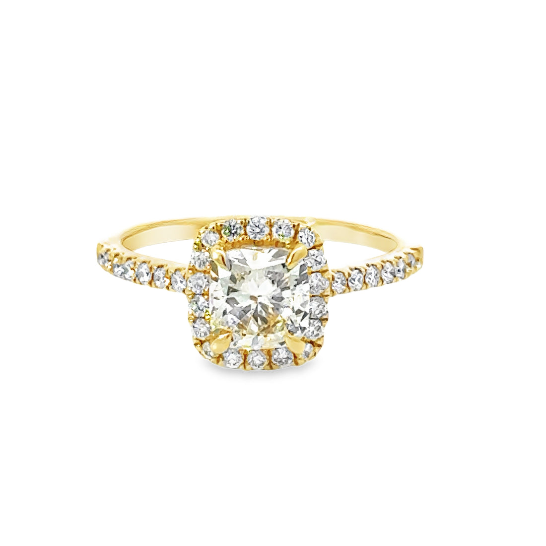 18K Yellow Gold Natural Diamond Halo Engagement Ring (1.34ct)