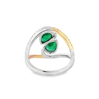 18kt Tu-Tone Gold Pear Natural Emeralds and Round Natural Diamonds Ring (1.61ct)