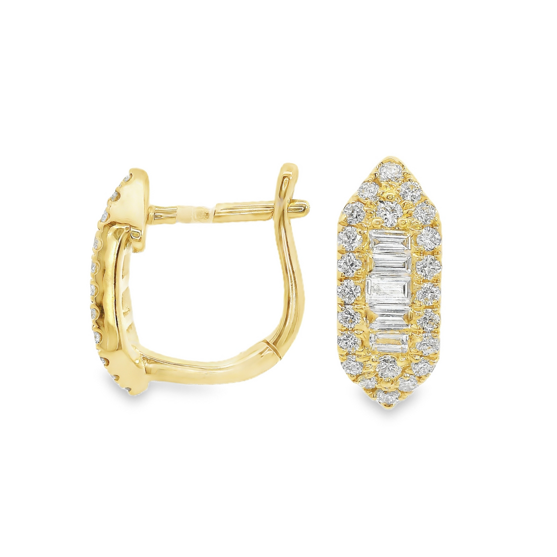 18kt Yellow Gold Natural Baguette and Natural Round Diamond Huggie Earrings (.34ct)