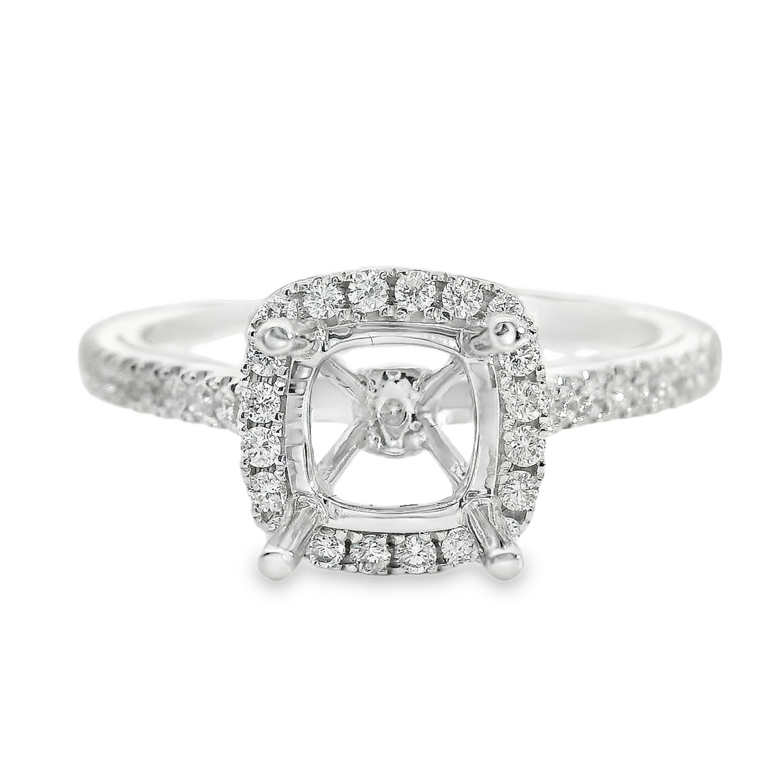 18kt White Gold Full-Cut Diamond Halo Semi-Mount Ring (.27ct)