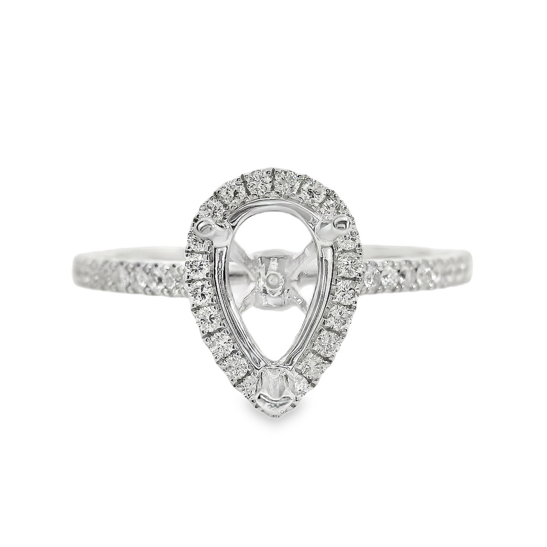 18kt White Gold Full-Cut Diamond Pear-Shaped Halo Semi-Mount Ring (.29ct)
