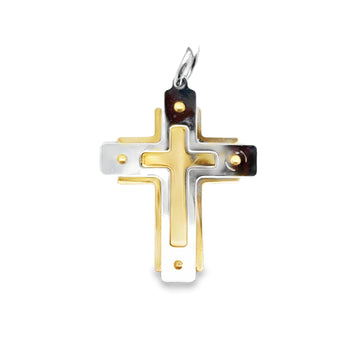 18kt Two-Tone Gold Italian Made Cross Pendant (3.34g)